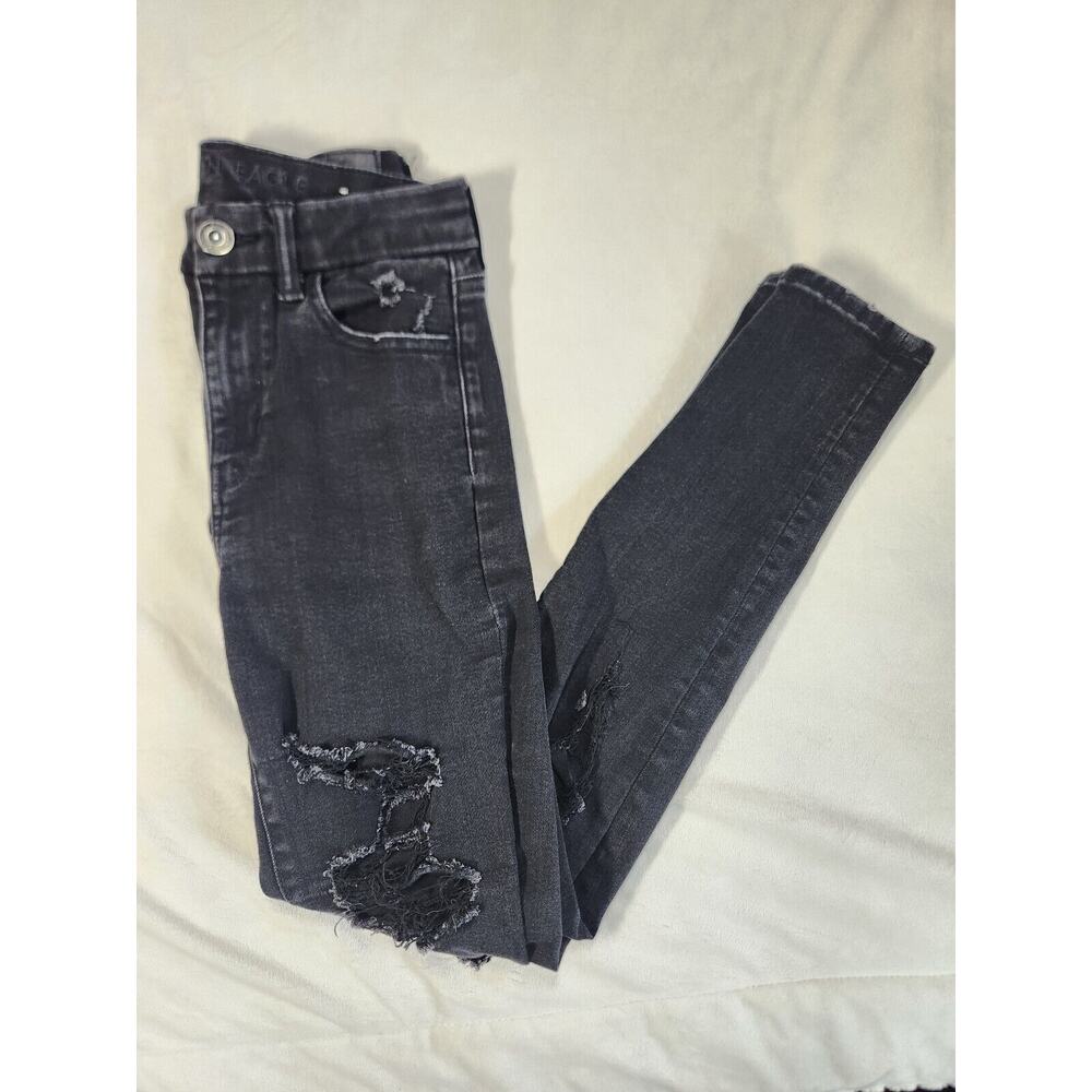 Sz 0 American Eagle Jeans Distressed Black Jegging Charcoal Wash Womens Size 0